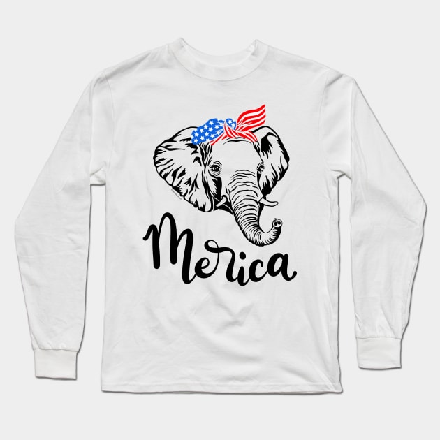 Merica American Republican Patriotic Elephant USA Flag Bandana Long Sleeve T-Shirt by DoubleBrush